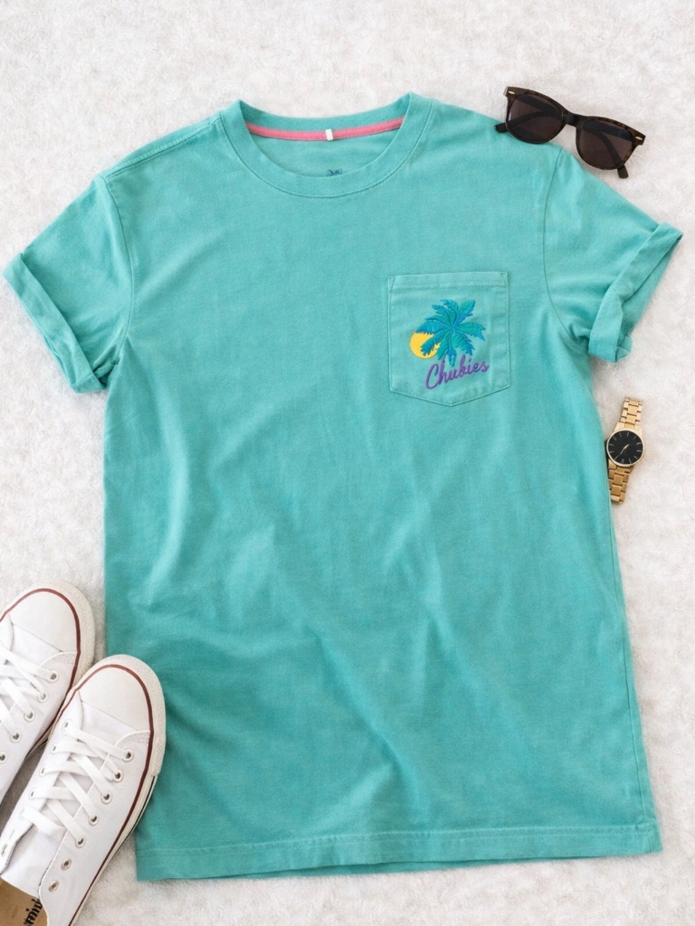 Chubbies Sky’s Out Thighs Out Tee Large Teal Palm Graphic Pocket Shirt